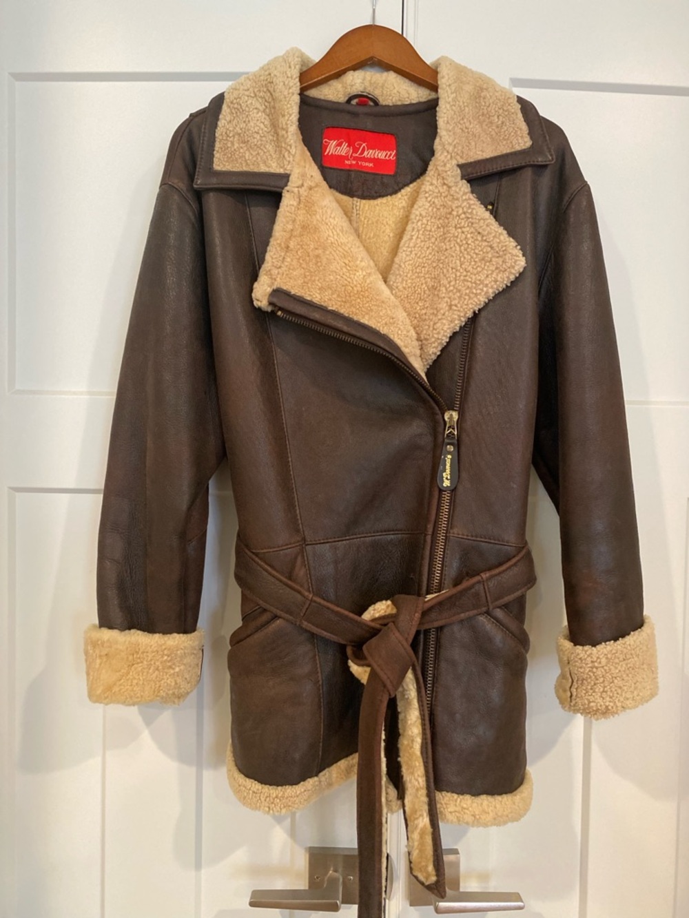 Brown Shearling-Trimmed Leather Jacket